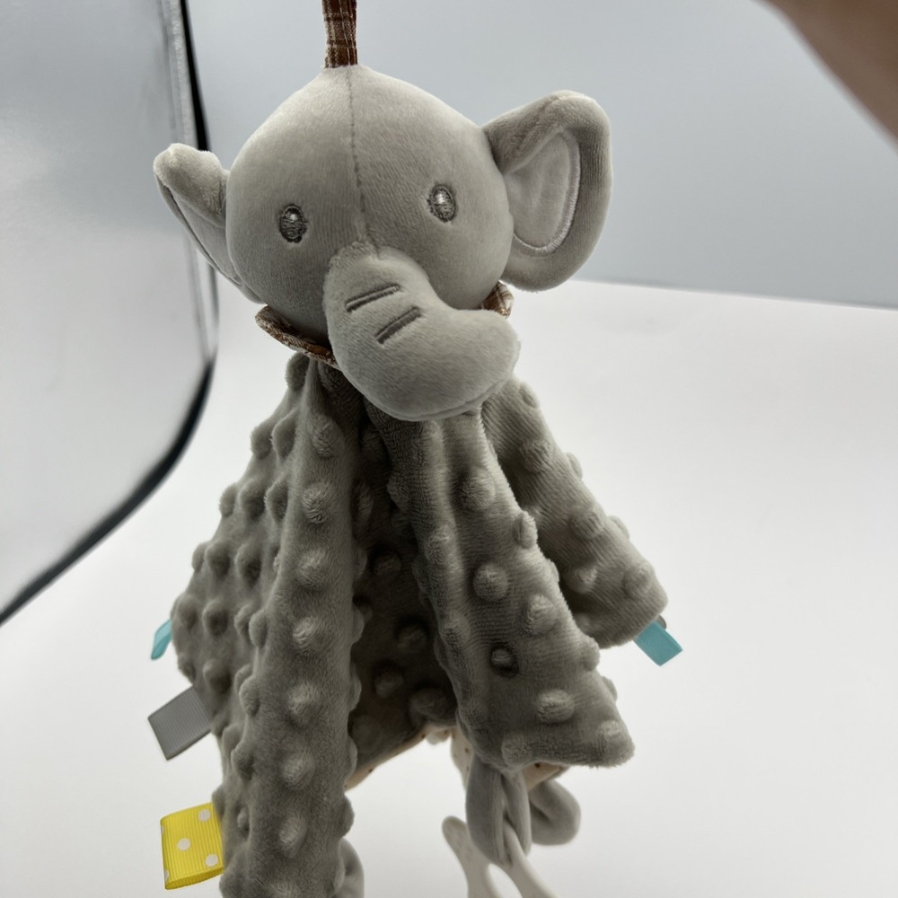 JellyBean Elephant Gray Lovey Security Blanket Minky Crinkle Teether ribbon loop - Picture 9 of 10
